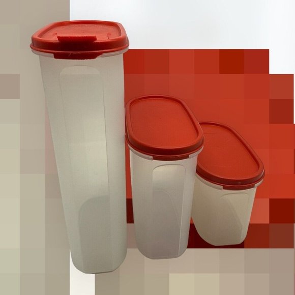 Tupperware Vintage Modular Mate Lot of 3 Containers with Red Lids Collectible - Picture 6 of 16